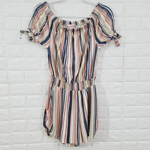 Madrag girls' Striped Off the Shoulder Romper Smocked Detail Multicolor Size L